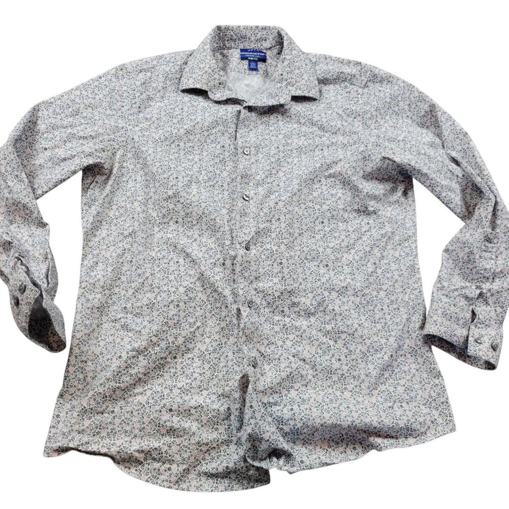 Apt. 9 Shirt Mens Large Floral Slim Fit Button Up Long Sleeve Premier Flex